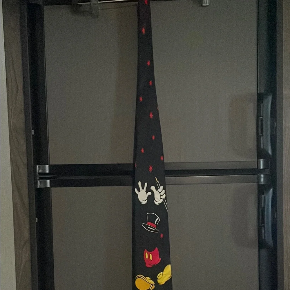Black Silk Tie with White, Red and Yellow Character Motif